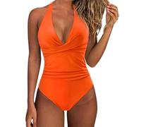 Maillot De Bain Femme 1 Pieces Gainant 2026 Ete Chic Et Elegant Col V Push Up Ventre Plat Rembourré Grande Taille Maillots Une PièCe Sexy Vintage Halter Plage Beachwear Sport Ensemble Vetement