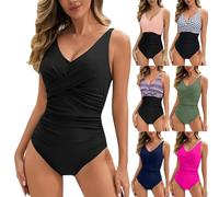 Maillot De Bain Femme 1 Pieces Gainant Ventre Plat O Ring Cravate Croisée Col en V Amincissant Push Up Grande Taille Taille Haute Sexy Bretelles Ajustables Swimsuit