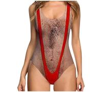 Maillot De Bain Femme 1 Pieces Gainant Ventre Plat Pas Cher Soldes Maillots Une Pièce Push Up Rembourré Amusant avec Poils sur La Poitrine Swimsuit One-Piece Transbronzant