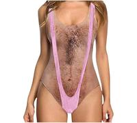 Maillot De Bain Femme 1 Pieces Gainant Ventre Plat Pas Cher Soldes Maillots Une Pièce Push Up Rembourré Amusant avec Poils sur La Poitrine Swimsuit One-Piece Transbronzant