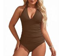 Maillot De Bain Femme 1 Pieces - Maillot De Bain Amincissant pour Femme Décolleté en V Profond Blocs De Couleurs Dos Lacé