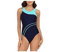 Maillot De Bain Femme 1 Pieces Maillots de Bain Une Pièce Classique Sportive Bikini Essential Endurance Séchage Rapide Maillot De Bain Gainant Ventre Plat Bleu M