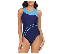 Maillot De Bain Femme 1 Pieces Maillots de Bain Une Pièce Classique Sportive Bikini Essential Endurance Séchage Rapide Maillot De Bain Gainant Ventre Plat Bleu XXL