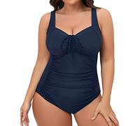 Maillot de Bain Femme 1 Pieces Minimiseur Poitrine 2023 Nouveau Maillot de Bain Femmes Multi Couleur Jarretelle Solide Conservateur Bikini Maillots Une Pièce Femme (Navy,L)