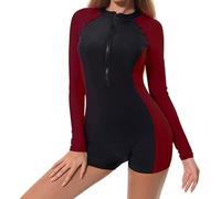 Maillot de Bain Femme 1 Pieces Natation Maillot'De Women's Spring Summer Competitive Diving Solid Color Quick Drying Zipper Suit Robe Grande Taille Femme Maillots Bain Short (Wine,L)