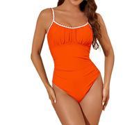 Maillot de Bain Femme 1 Pieces Noir Vintge Women Sexy Solid Color Drawing Strap Chest Cushion Shoulder Strap Can Adjust The Drawing Rope Bikini Vetement Femme Grande Taille Maillots Bain (Orange, XL)
