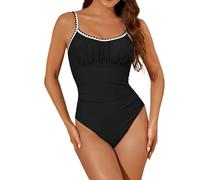 Maillot de Bain Femme 1 Pieces Noir Vintge Women Sexy Solid Color Drawing Strap Chest Cushion Shoulder Strap Can Adjust The Drawing Rope Bikini Vetement Femme Grande Taille Maillots Bain (Black, XL)