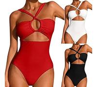 Maillot De Bain Femme 1 Pieces Piscine Push Up Monokinis À Séchage Rapide Maillot De Bain Femme 1 Pieces Sport Style Sexy Et Élégant Vintage pour Plage Et Natation Froncé Devant Monikini (Red, M)