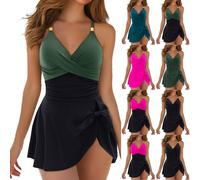 Maillot de Bain Femme 1 Pieces Robe de Bain Femme Gainant Ventre Plat Maillots de Bain Une Pièce Push Up Amincissant Monokini Vintage Dos Nu Col V Sexy Swimsuit Beachwear, Vert Kaki, M