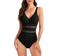 Maillot De Bain Femme 1 Pieces Sexy Push Up Transparent Monokini Fashion Couleur Unie Hollow Swimsuit Dentelle Gainant avec Coussinets De Soutien-Gorge sans Anneau Ventre Plat Slim Noir L