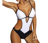 Maillot de Bain Femme 1 Pieces Sexy String Col V Halter Monokini Plage Bikini Lace Up Imprimé Maillot Une pièce rembourré Push-up Bikini Trikini Beachwear Été Maillot De Bain Femme Grande Taille