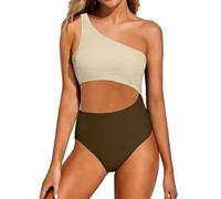 Maillot de Bain Femme 1 Pieces Sexy String Monokini Push Up Gainant Ventre Plat Maillot de Bain Une Piece Amincissant Elégant Swimwear Plage Océan Surf Plongeon （Beige, XL