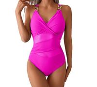 Maillot de Bain Femme 1 Pieces Sexy Transbronzant Swimsuit for Women Bathing Suits Front Cutout Adjustable Straps Ruched Swimwear Gaine Ventre Plat Femme Maillots de Bain Bustier (Hot Pink, S)