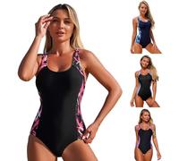 Maillot de Bain Femme 1 Pieces Short Femmes Style Shorty - avec Coques Amovibles Maillot de Bain Piscine de Plage, pour Entraînement, Surf, Sources Thermales et Fêtes à la Piscine - S-XXL