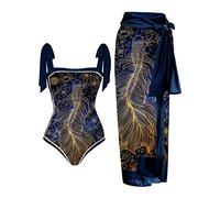 Maillot De Bain Femme 1 Pieces Shorty, Bandeau Ventre Plat Amincissant Push Up Swimwear Chic Slim Rembourré Dos Nu Lace Imprimé Col V Halter Monokini Plage