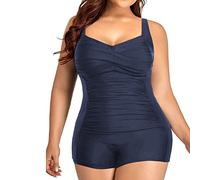 Maillot De Bain Femme 1 Pieces Shorty Ventre Plat Sexy Creux col Halter Chic Grande Taille Monokini Femme Vintage Imprimé Cerise Plage Océan Surf Plongeon Sport Natation Piscine (Y-Navy, L)