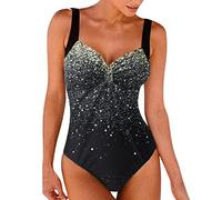Maillot De Bain Femme 1 Pieces Style Sexy Et Élégant Vintage Amincissante Slim Maillot De Bain Femme 1 Pieces Pas Cher Bretelles Spaghetti Réglables De Plage Froncé Monokinis Swimsuit (Black, L)