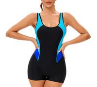 Maillot de Bain Femme 1 Pieces Surfwear Maillots Une Pièce Col V/Col U sans Courtes Rash Guards Swimwear Slim Push Up Swimsuit Maillots Une Pièce Femme Taille Haute Cadeau de Ma Mère,Bleu,XL,F07A