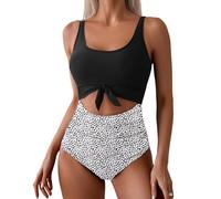 Maillot De Bain Femme 1 Pieces Tankinis Femme Taille Haute Leger Curvy Trikini Ronde Stretch Modest Ensemble Fluide String Grande Taille Ventre Plat Swimsuit Sexy Bustier Kleidung 2#Motif Vache XL