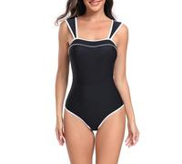 Maillot de Bain Femme 1 Pieces Ventre Plat Monokini Sexy Push Up Maillot de Bain 1 Pièce Couleur Unie Col en V pour Plage Piscine Surf Idee Cadeau Femme,2-Noir,L,F97R