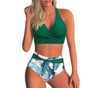 Maillot De Bain Femme 2 Pieces 2025 Ete Chic Et Elegant Push Up Col V De Tie-Dye Taille Haute Maillots Deux PièCes Sexy Vintage Halter Bikini Set Grande Taille Beachwear Sport Ensemble Vetement