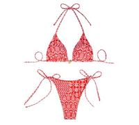 Maillot de Bain Femme 2 Pièces Bikini Élégante Ensembles de Bikini pour Femmes Maillots Bain Haute Maillots Deux pièces Imprimé Floral Bikinis Triangle (Red, XS)