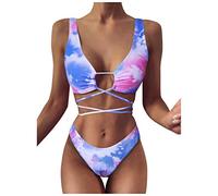 Maillot de Bain Femme 2 Pièces Bikini Élégante Femmes tie-Dye Mode Bikini Set Strap Stray Cravate Teinte Maillot de Bain Beachwear (M)