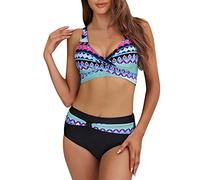 Maillot De Bain Femme 2 Pieces Bikini Femme 2 Pieces Bikini Bohème Imprimé + Top Brassière Taille Haute - Esprit Libre Plage