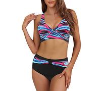 Maillot De Bain Femme 2 Pieces Bikini Femme 2 Pieces Bikini Plage et Piscine Bohème Imprimé + Top Brassière Taille Haute - Esprit Libre Plage