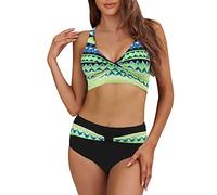 Maillot De Bain Femme 2 Pieces Bikini Femme 2 Pieces Bikini Plage et Piscine Bohème Imprimé + Top Brassière Taille Haute - Esprit Libre Plage