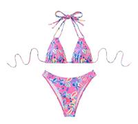 Maillot De Bain Femme 2 Pièces Bikini sans Bretelles Dos Nu À Volants Mignon pour Journées Plage Été Trois Pièces pour Vacances(L)