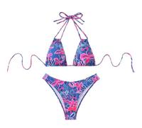 Maillot De Bain Femme 2 Pièces Bikini sans Bretelles Dos Nu À Volants Mignon pour Journées Plage Été Trois Pièces pour Vacances(Navy, M)