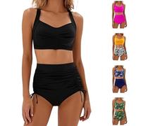 Maillot de Bain Femme 2 Pieces Bikini Sexy Push Up Maillots Deux Pièces Taille Haute Maillots de Bain Ventre Plat Tankini Rembourré Swimwear Beachwear