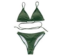 Maillot De Bain Femme 2 Pieces Bikini String Ensemble de Bikini Fendu à la Vert foncé pour Femmes Maillot Bain 2 Pieces Femme Ensemble Ete Maillots Deux PièCes Taille Haute