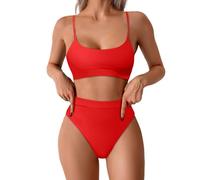 Maillot de Bain Femme 2 Pieces Bikini Taille Haute L'été Sexy Gainant Ventre Plat Cache Ventre Push Up Swimwear de Plage
