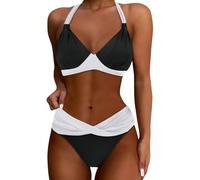 Maillot de Bain Femme 2 Pièces Bikini Taille Haute Push Up avec Soutien Ventre Décolleté Réglable et Détails Grande Taille et Sexy pour Plage Piscine