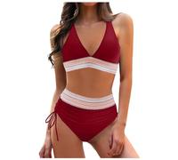 Maillot de Bain Femme 2 Pieces Col V Taille Haute Triangle Bikini Set Push Up Sexy Élégant Beachwear Ensemble de Swimsuit