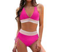 Maillot de Bain Femme 2 Pieces Col V Taille Haute Triangle Bikini Set Push Up Sexy Élégant Beachwear Ensemble de Swimsuit