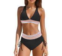 Maillot de Bain Femme 2 Pièces Culotte Taille Haute Bikini Set Push Up Bikinis Sexy Col V Élégant Swimwear Ajustable Maillot de Plage