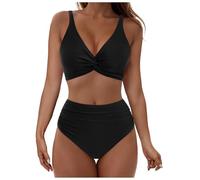 Maillot de Bain Femme 2 Pieces de Bain Deux pièces pour Femme, Tankini, Cache-, Haut de Bikini ajouré avec Short de Bain, Style Conservateur (Black, L)