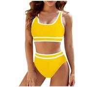 Maillot de Bain Femme 2 Pièces, Ensembles de Bikini Taille Haute pour Femmes Maillot de Bain Deux pièces Sportif Bloc de Couleur Maillots de Bain Coupe Haute