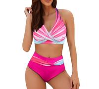 Maillot de Bain Femme 2 Pieces Gainant Ventre Plat Ensemble De Bikini Taille Haute Maillots Deux PièCes Push Up Rembourré Maillot de Bain de Plage à Imprimé Hawaïen Col V