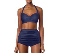 Maillot De Bain Femme 2 Pieces Grande Taille, Bikini Maillots Deux Pièces Froncé Gainant Taille Haute Col V Push-Up Rembourré Shorty Imprimé Sexy Chic Élégant Plage Slim Swimwear Tankini Ventre Plat