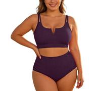Maillot de Bain Femme 2 Pieces Grande Taille Push Up Bikini Set Deux Pièces Taille Haute Gainant Ventre Plat Maillot de Bain Sexy Col V Ensemble Bikini 2 Pieces Élégant Maillots Deux Pièces