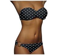Maillot de Bain Femme 2 Pieces Haut Bandeau,Maillots Deux Pièces Femme Push up Froncé et Torsadé Bikini Set Taille Basse sans Bretelles Sexy Imprimé à Pois Beachwear Ensemble Sport (Black, L)