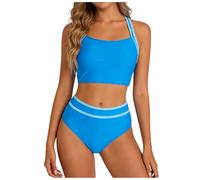 Maillot De Bain Femme 2 Pieces Haut Court Bas Taille Haute avec Bordures Élégant Confortable Taille Haute Bikini Ensemble Deux Pièces Swimwear Haut de Bikini avec Pantalon de Sport Réglable