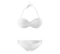 Maillot De Bain Femme 2 Pieces Haute Bandeau, Maillots Deux Pièces Push up rembourré Crossover Ties-up sans Bretelles Bikini Sexy Taille Basse Froncé et Torsadé Beachwear Ensemble Sport (White, M)