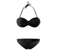 Maillot De Bain Femme 2 Pieces Haute Bandeau, Maillots Deux Pièces Push up rembourré Crossover Ties-up sans Bretelles Bikini Sexy Taille Basse Froncé et Torsadé Beachwear Ensemble Sport (Black, S)