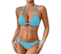 Maillot De Bain Femme 2 PièCes Pieces Taille Haute Women's Beach Vacation Sexy Pearl Two Piece Swimsuit with Breast and No Bracket Maillot De Bain Femme 2 PièCes Bikini Sexy (Sky Blue, L)