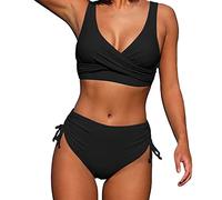 Maillot De Bain Femme 2 Pièces Push Up Métallique Swimming Plage Sport Retro String Taille Haute Bas De Maillot De Bain Femme Ventre Plat Dentelle Trikini Amincissant Ethnic Col Carré